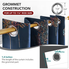 Room Darkening Curtains with Line Foil Print, Navy Blue, 2 Panels