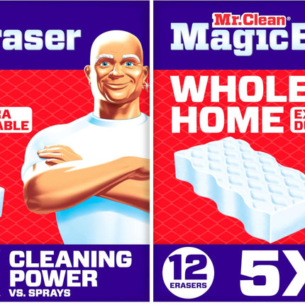 Mr. Clean Magic Eraser, All Purpose Cleaner, Cleaning Scrubber, Wall, Sneaker, Kitchen, Bathroom, Shower Cleaning Supplies, Melamine Pads, Whole Home Extra Durable, 12ct