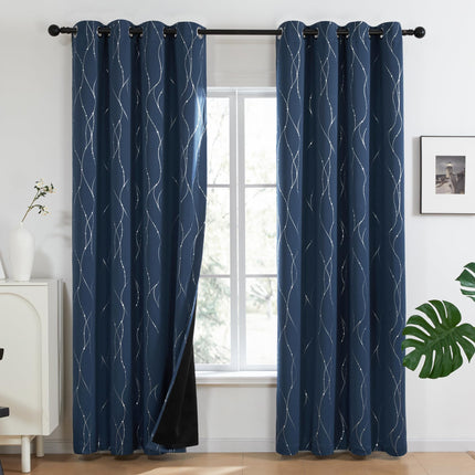 Total Blackout Curtains with Silver Print, 2 Panels