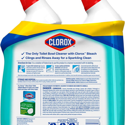 Clorox Toilet Bowl Cleaner Clinging Bleach Gel, Kills 99.9% of Bacteria and Viruses, Ocean Mist, 24 Fl Oz, Pack of 2