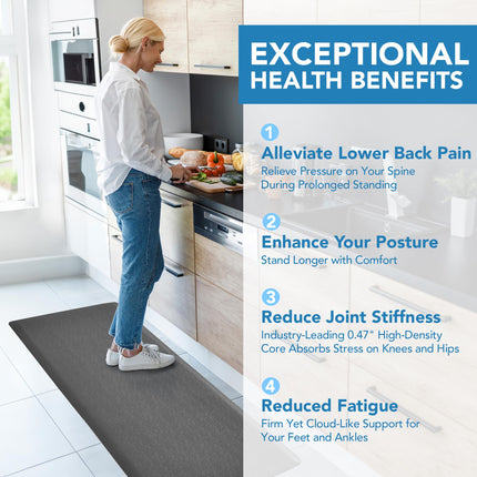 Cushioned Anti-Fatigue Kitchen Mat, 17x28 Inch, Grey