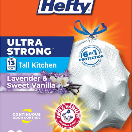 Hefty Ultra Strong 13 Gal Kitchen Trash Bags, White, Lavender Vanilla, 80ct