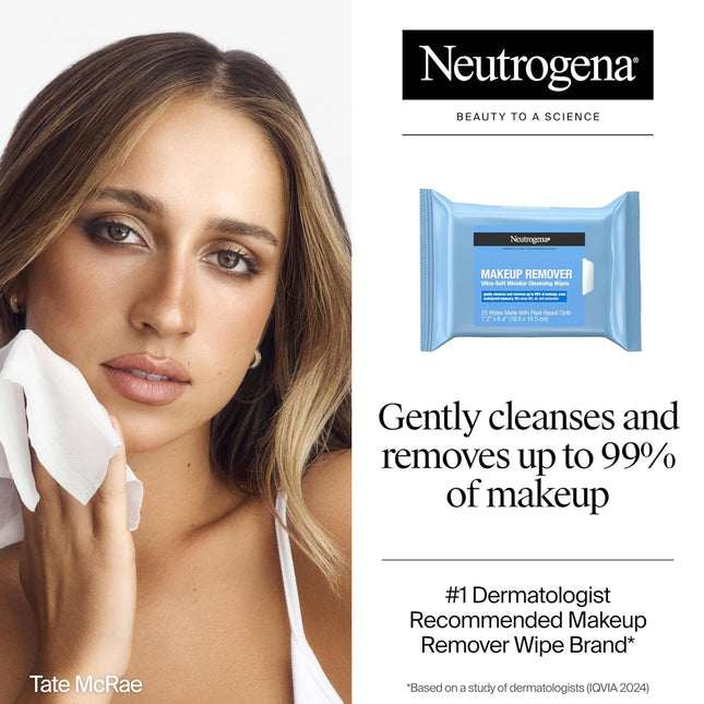 Neutrogena Makeup Remover Micellar Wipes, 2 Pack of 25 Ct