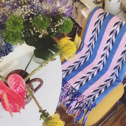Palm Ikat Blanket in Blue & Pink