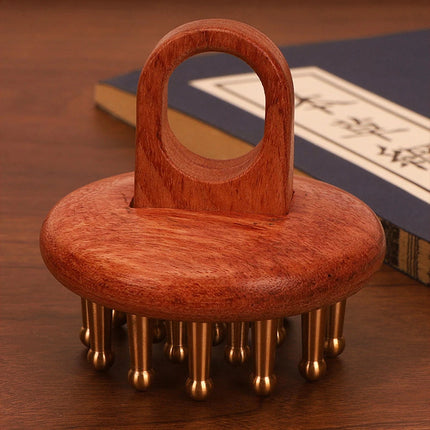 Copper Wood Meridian Massage Comb | Gua Sha Head & Scalp Therapy Tool for Body & Wood Therapy