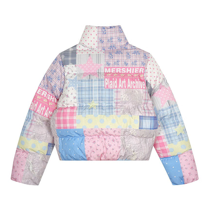 Pastel Patchwork Cropped Puffer Jacket