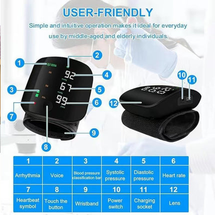 PulseTrack Wrist Monitor | Rechargeable Blood Pressure Monitor with LED Touch Screen