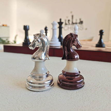 Premium Acrylic Chess Pieces Set | 9cm King Height | Burgundy & Silver Edition