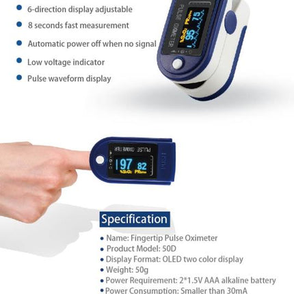 Fingertip Pulse Oximeter | Portable Blood Oxygen & Heart Rate Monitor SPO2 PR