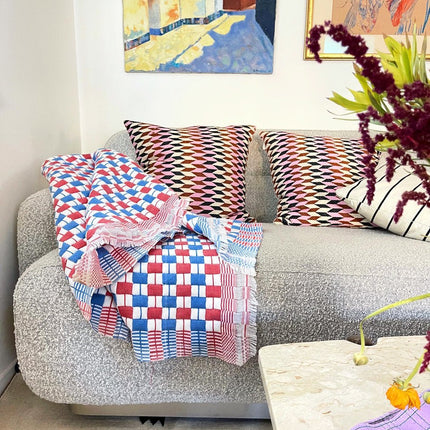 Quilted Sujani Throw Blanket - Red & Blue