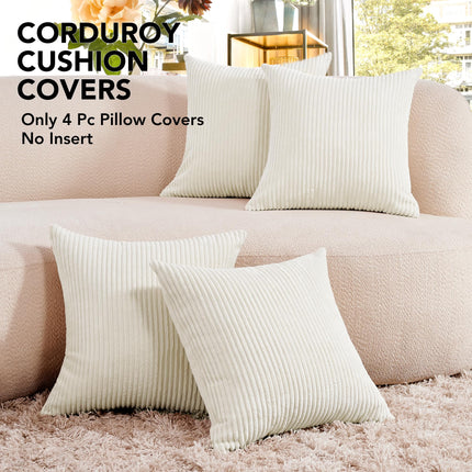 Corduroy Throw Pillow Covers, Cream White, 4PCS