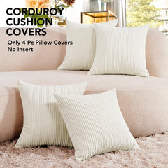 Corduroy Throw Pillow Covers, Cream White, 4PCS