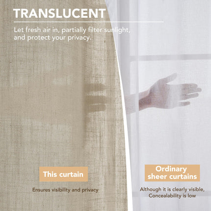 Linen Look Boho Semi-Sheer Curtains, 52x63 Inch, 2 Panels