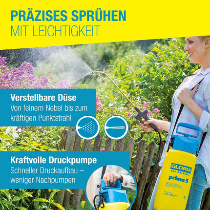 Gloria Prima 5 Pressure Sprayer — 5L, Brass Nozzle