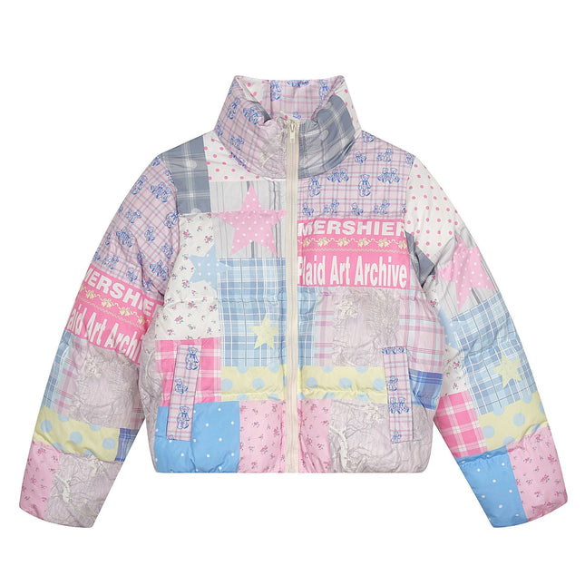 Pastel Patchwork Cropped Puffer Jacket
