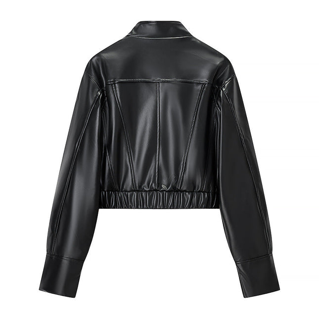 Black Faux-Leather Cropped Jacket
