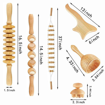 Beech Wood Therapy Massage Set | Gua Sha Scraping Cup & Meridian Roller