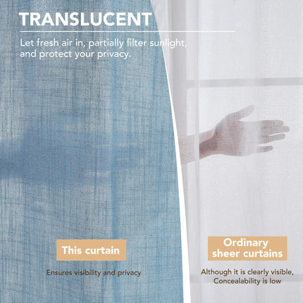 Linen Look Boho Semi-Sheer Curtains, 52x63 Inch, 2 Panels