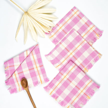 Backordered: Abigail Plaid Party Napkin in Bubblegum and Peach