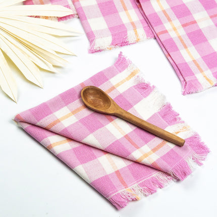 Backordered: Abigail Plaid Party Napkin in Bubblegum and Peach