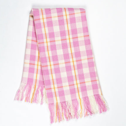 Abigail Plaid Kitchen Towel in Bubblegum and Peach