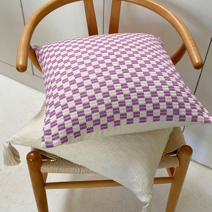 Checkered Brocade Pillow - Lilac & White