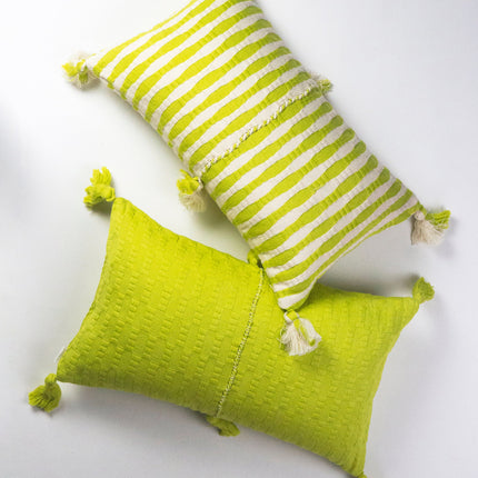 Antigua Pillow - Lemon Lime + Ivory Stripe