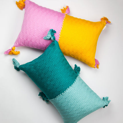 Antigua Pillow - Colorblocked Pink and Orange / Jade Green
