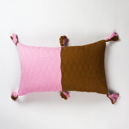 Antigua Pillow - Baby Pink and Umber Colorblocked