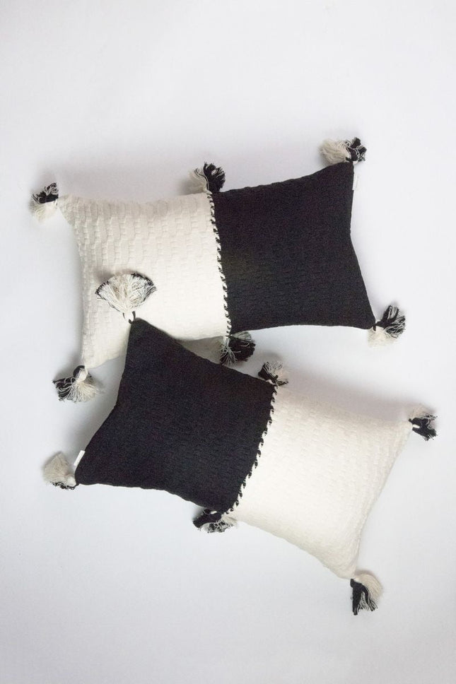 Antigua Pillow - Black &amp; Natural White Colorblocked