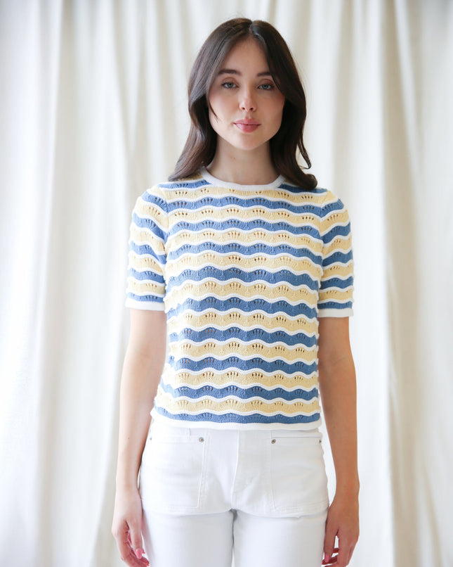High Tides Cotton Scallop-Stripe Sweater
