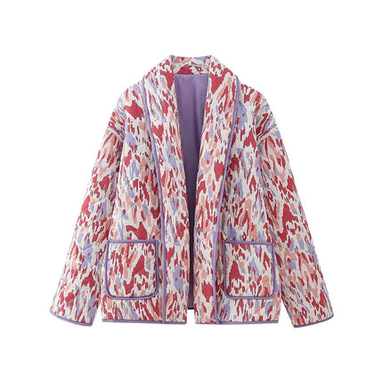 Abstract Pastel Quilted Jacket — Open Front