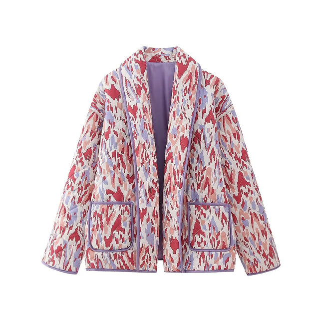 Abstract Pastel Quilted Jacket — Open Front