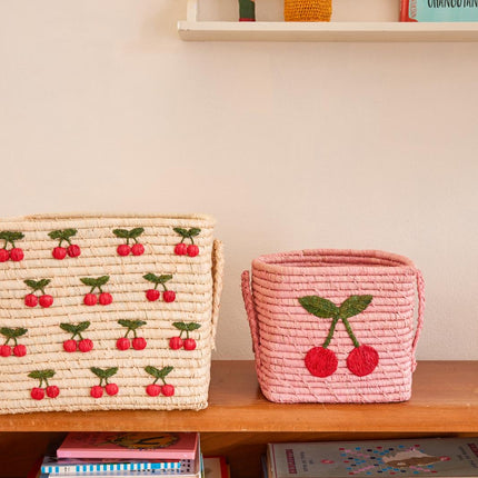 Square Raffia Basket - Pink - Big Cherry Design
