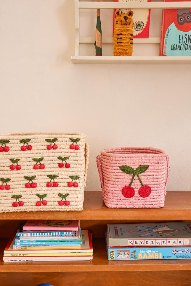 Square Raffia Basket - Pink - Big Cherry Design