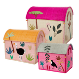 Raffia Storage Baskets with Jungle Pink Theme - Set of Three