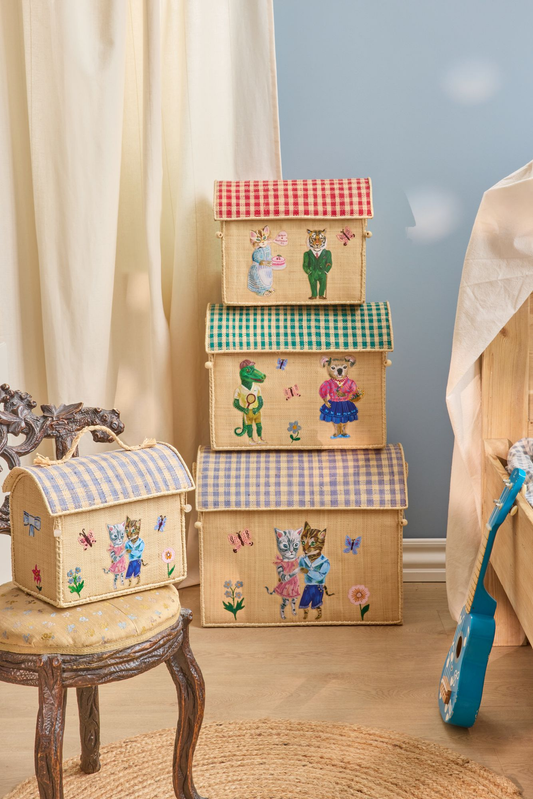 Raffia Storage Baskets with Nathalie Lété Theme - Set of 3
