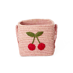 Square Raffia Basket - Pink - Big Cherry Design