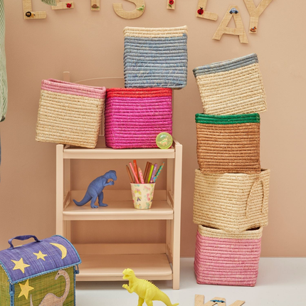 Small Square Raffia Storage Basket - Tea