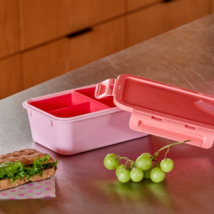 Large Square Lunchbox with 3 Inserts - Pink Print
