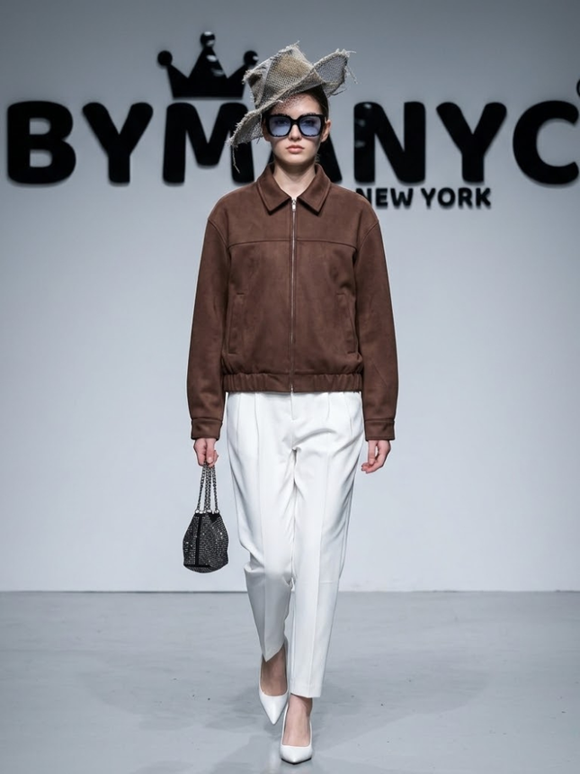 Brown Suede-Style Bomber Jacket
