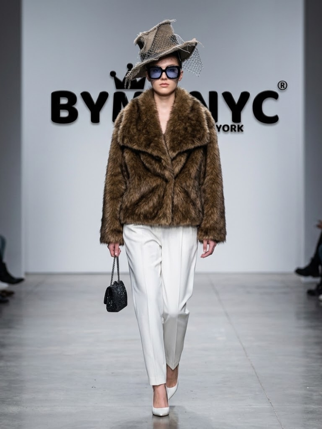 Brown Faux-Fur Short Coat with Wide Lapels