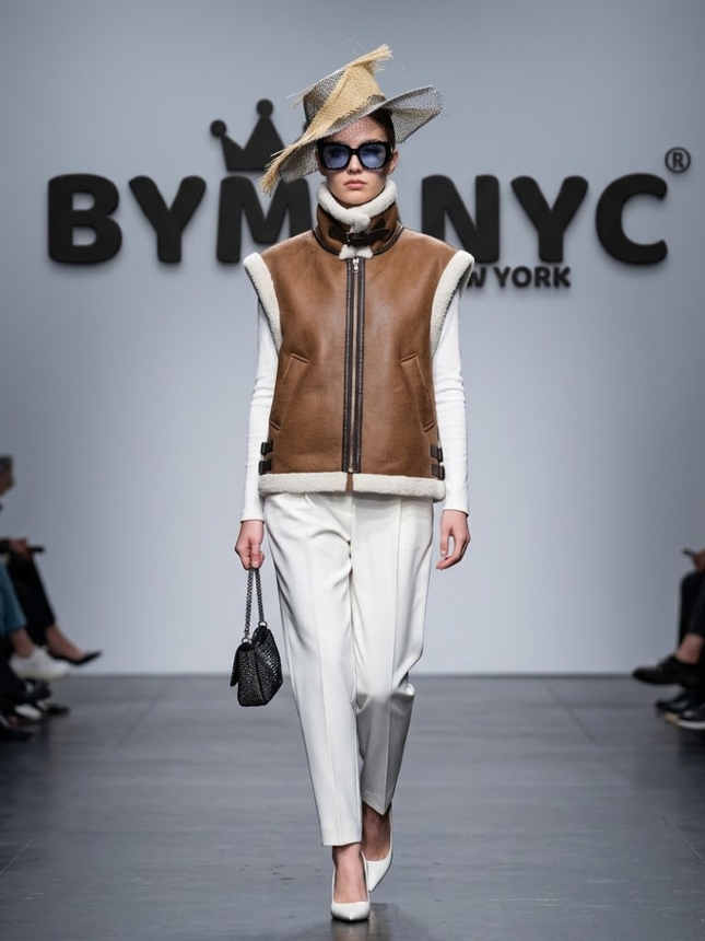 Brown Faux-Shearling Vest with Buckle Collar