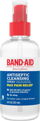 Band-Aid Brand Pain Relieving Antiseptic Cleansing Spray 8 fl oz bottle front view for minor wound care