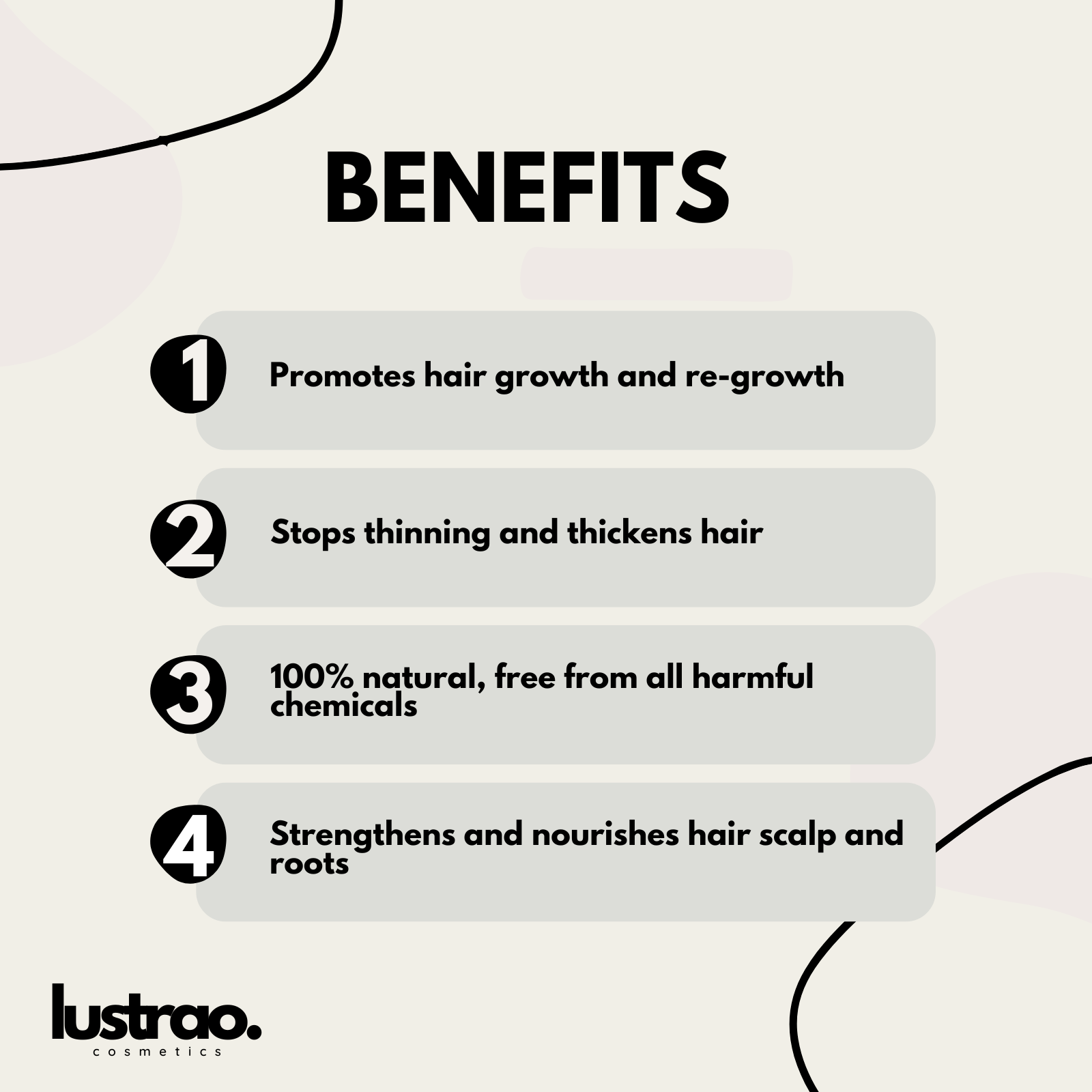Lustrao Hair Regrowth Oil bottle with botanical ingredients like rosemary, peppermint, and ginseng
