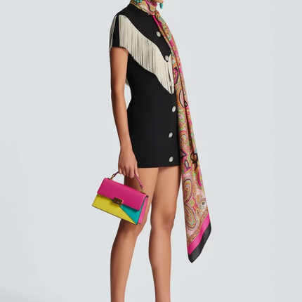 Black Mini Bodycon Dress with Button Tassel For Women, Meatpacking District, BYMANYC New York.