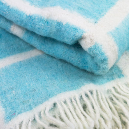 Made to order: Momos Grid Blanket- Aqua Blue and Natural White