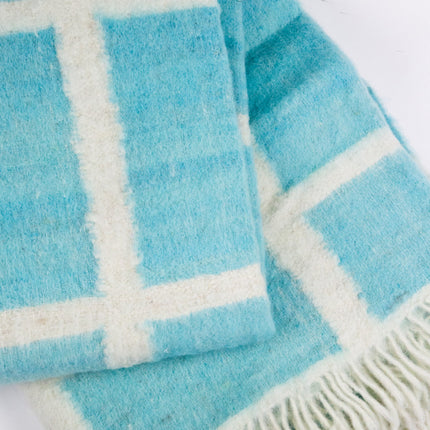 Made to order: Momos Grid Blanket- Aqua Blue and Natural White