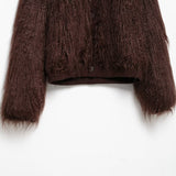 Brown Stand-Up Collar Jacket For Women, Gramercy, BYMANYC New York.