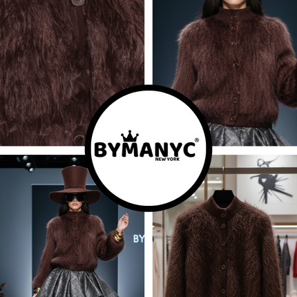 Brown Stand-Up Collar Jacket For Women, Gramercy, BYMANYC New York.
